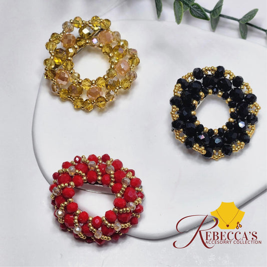 Handmade Crystal Beaded Brooch – Set of 3