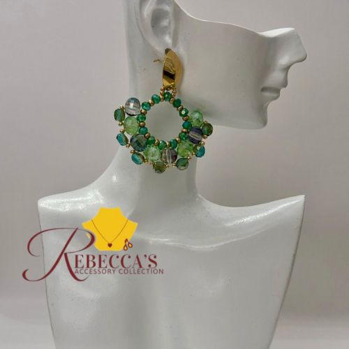 Handmade Golden Beaded Earrings – Elegant Round Statement Design
