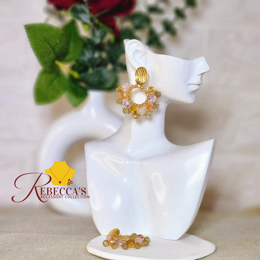 Handmade Golden Beaded Earrings – Elegant Round Statement Design